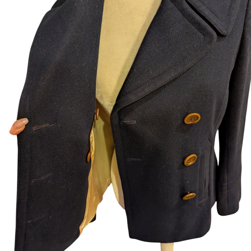J. Crew Navy Peacoat Wool Blend Classic preppy Fisherman Double Breasted Sz S - Picture 2 of 10